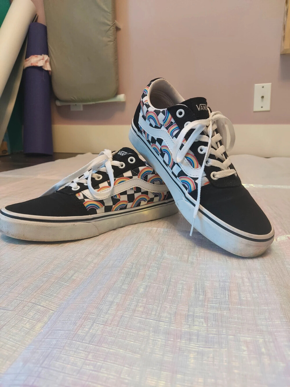 Vans Old Skool Shoe with Checkers and Rainbows